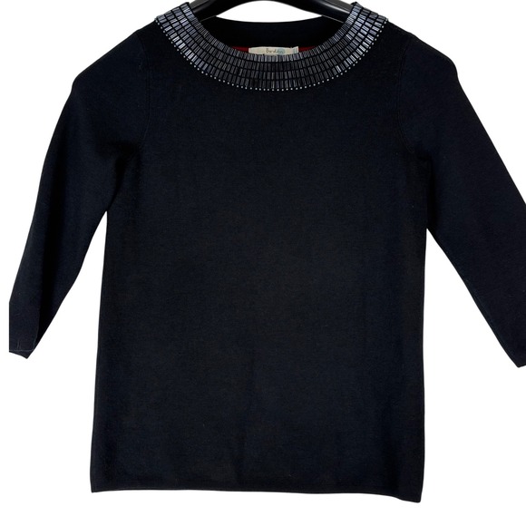 Boden Sweaters - Boden Womens Sweater Size 6 Black Beaded Wool Blend Holiday Chic Luxury Sparkle